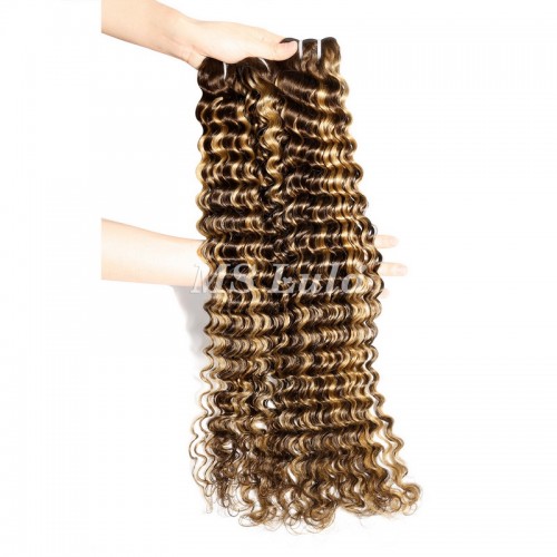 #4/27 Honey Blonde Highlight Deep Wave Virgin Human Hair Bundles | Human Hair Wig | Lace Front